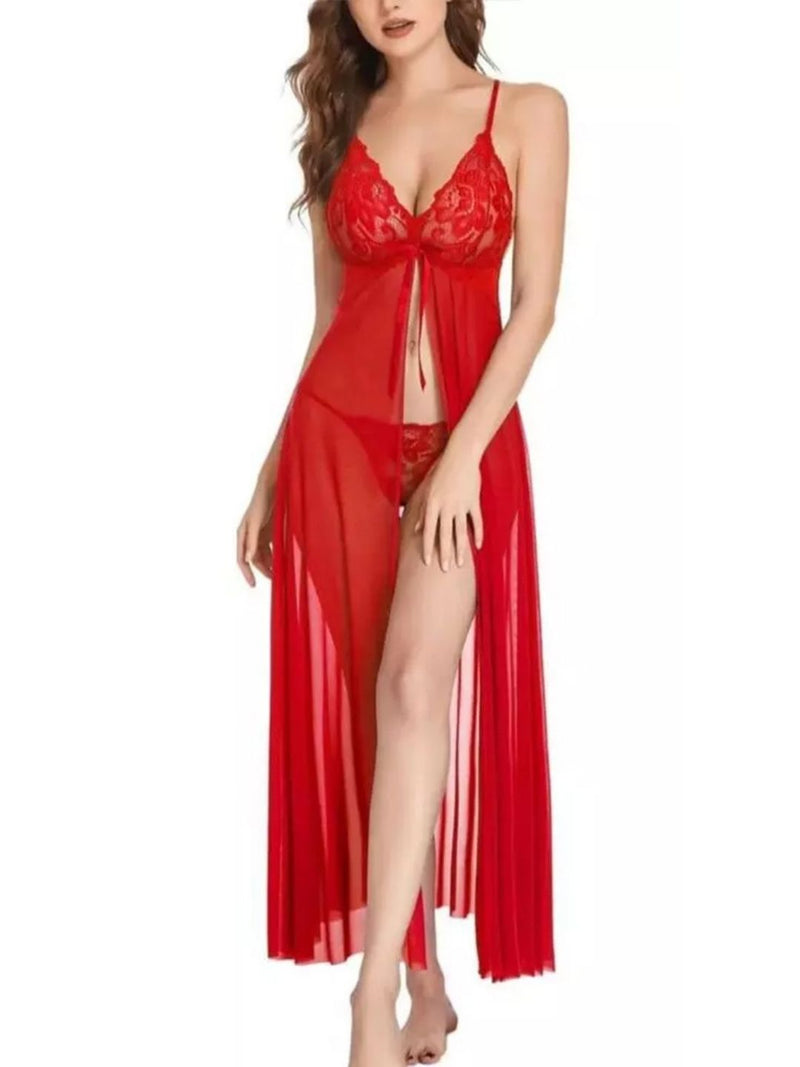 lace Red Sexy Babydoll Lingerie Night Dress, Bra Panty Set at Rs