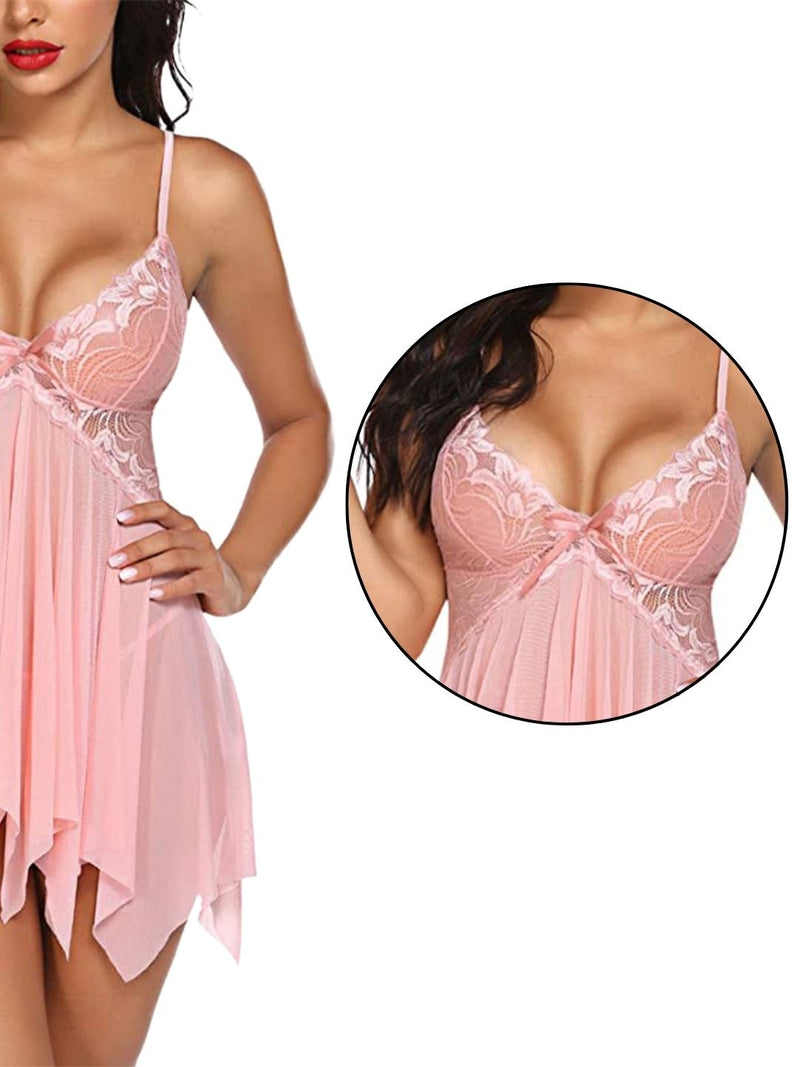 Velvi Figure Combo Sexy Pink Babydoll Lingerie & Pack of 3 Cage Panty