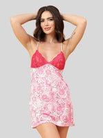 Velvi Figure Floral Print Babydoll Nighty- Pink