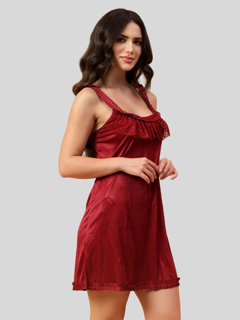 Velvi Figure Broad Strap Babydoll- Maroon