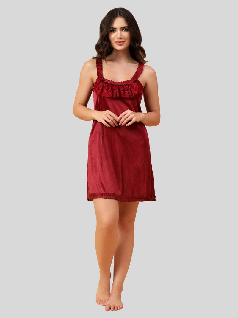 Velvi Figure Broad Strap Babydoll- Maroon