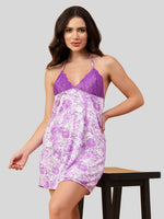 Velvi Figure Floral Print Babydoll Nighty- Purple