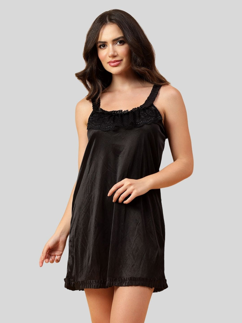 Velvi Figure Broad Strap Babydoll- Black