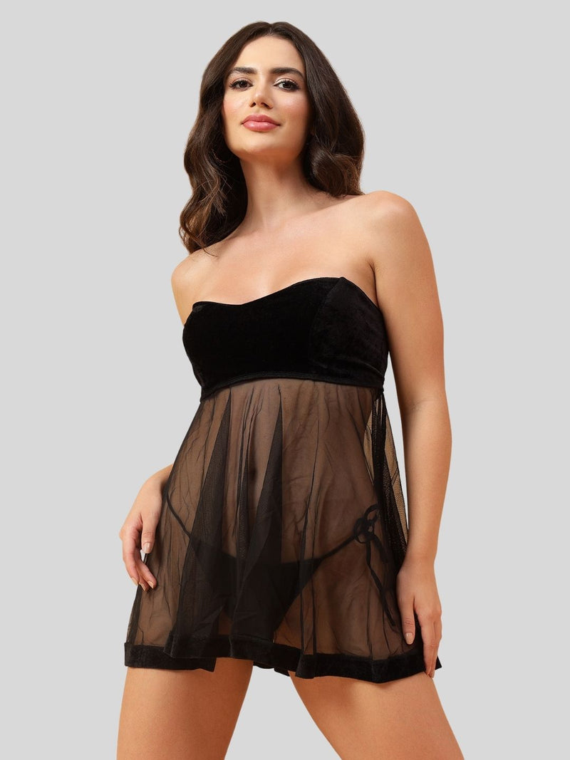 Velvi Figure Strapless Babydoll- Black