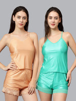 Velvi Figure Nuclear Sleepwear Set Pack of 2 (Beige & Green)