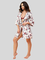 Velvi Figure Satin Robe Set with Maroon Bikini - Butterfly Print