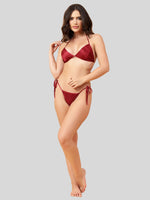 Velvi Figure Satin Robe Set with Maroon Bikini - Butterfly Print