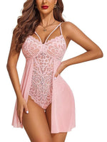 Velvi Figure Combo Sexy Light Pink Babydoll Nighty & Cage Panty( Black)