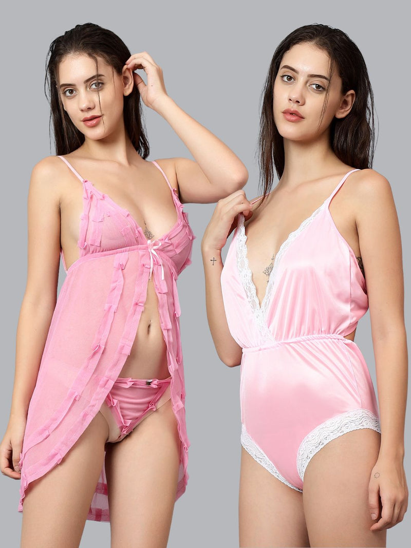 Velvi Figure Sexy Pink Babydoll Nighty Pack of 2