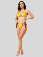 Velvi Figure Satin Robe Set with Yellow Bikini - Floral Print