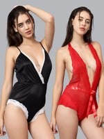 Velvi Figure Sexy Red & Black Babydoll Nighty Pack of 2