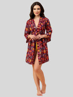 Velvi Figure Satin Robe Set with Yellow Bikini - Floral Print