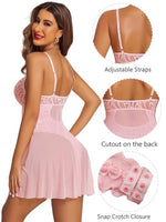 Velvi Figure Combo Sexy Light Pink Babydoll Nighty & Pack Of 3 Cage Panty