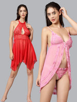 Velvi Figure Sexy Red & Pink Babydoll Nighty Pack of 2