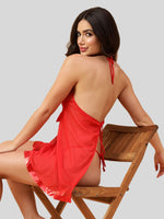 Velvi Figure Back Open Babydoll Nighty- Red