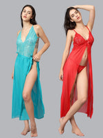 Velvi Figure Sexy Blue & Red Babydoll Nighty Pack of 2