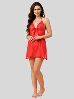 Velvi Figure Back Open Babydoll Nighty- Red