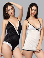 Velvi Figure Sexy Black & White Babydoll Nighty Pack of 2