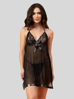 Velvi Figure Back Open Babydoll Nighty- Black