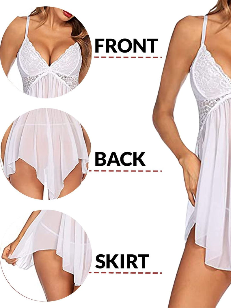 Velvi Figure Combo Sexy White Babydoll Lingerie & Pack of 3 Cotton Panty