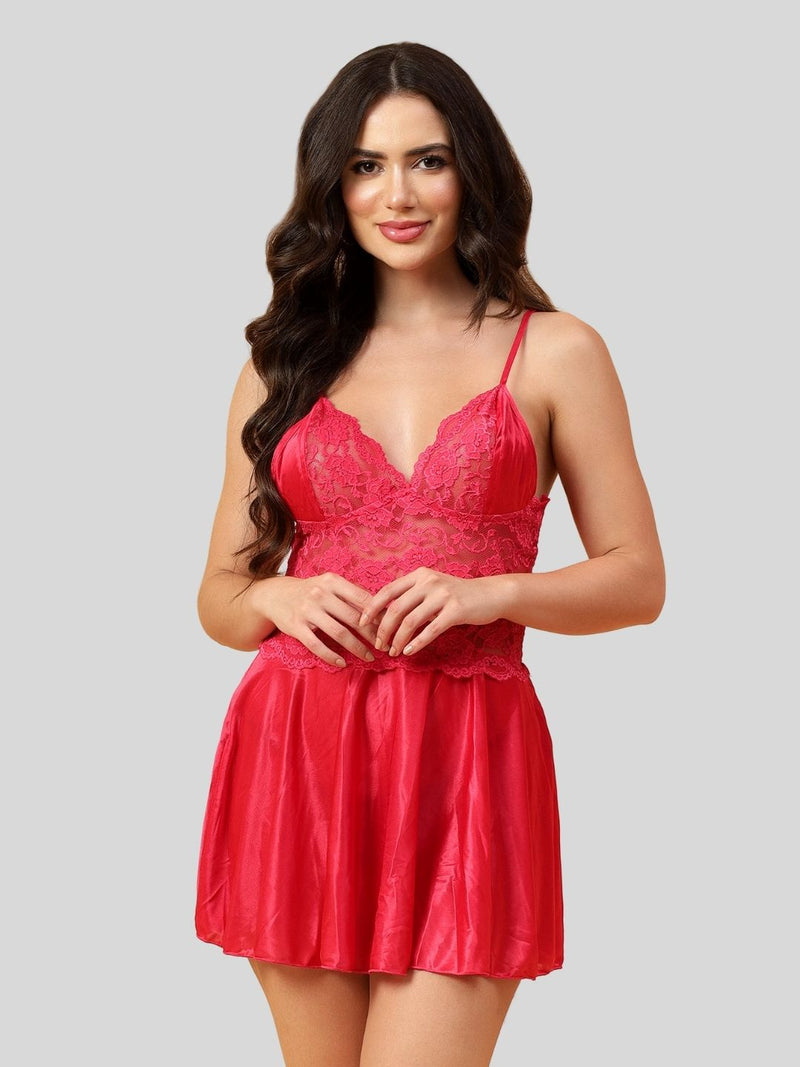 Velvi Figure Sexy Honeymoon Babydoll Nighty- Cherry