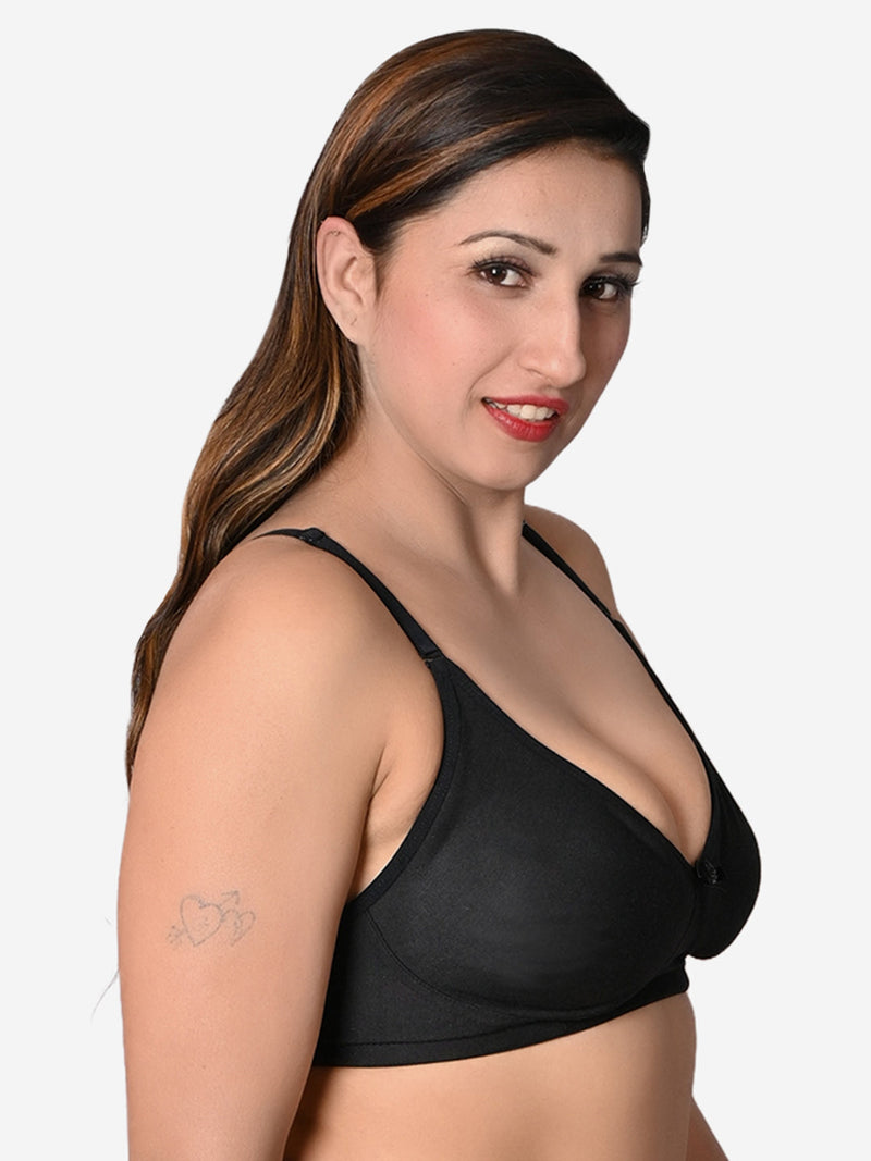 Velvi Figure Women's Cotton Lightly Padded Bra - Black