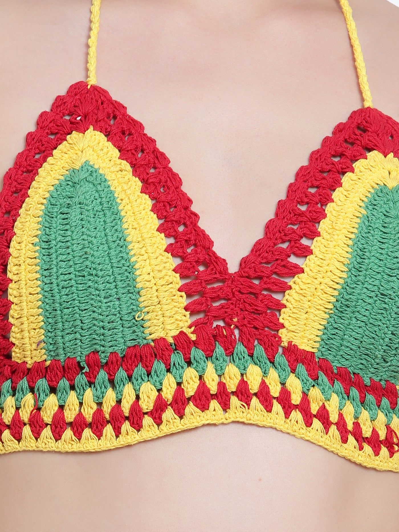 Velvery Handmade Crochet Bohemian Bra- Multicoloured